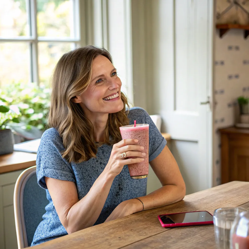 Emma Brown enjoying a fresh smoothie